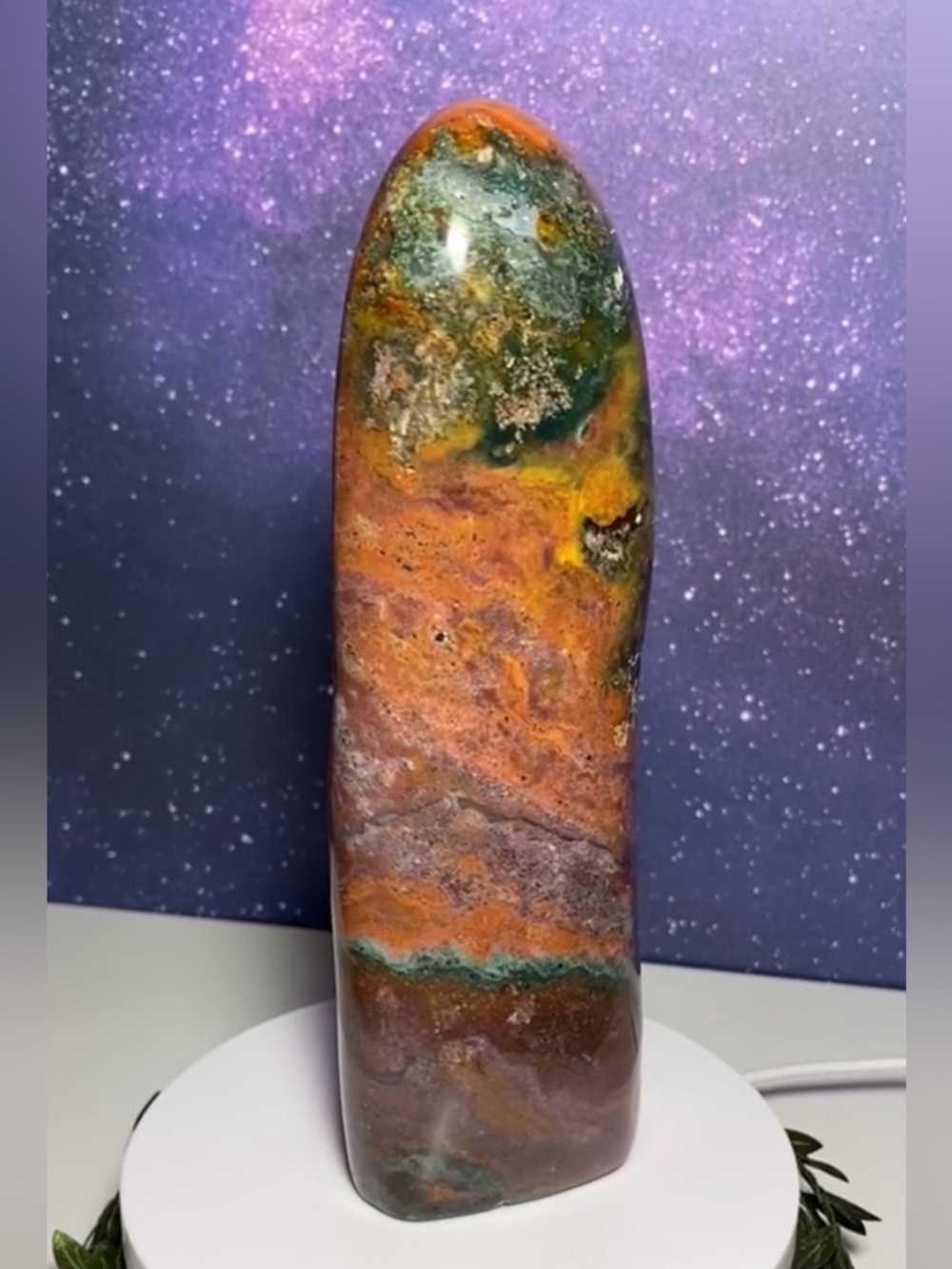 Polished Gorgeous Ocean Jasper Crystal Quartz Tower - Picture 10 of 14